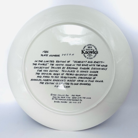 Scarlett and Rhett The Gone With The Wind Plate, Knowles Raymond Kursar 10” - Picture 5 of 6